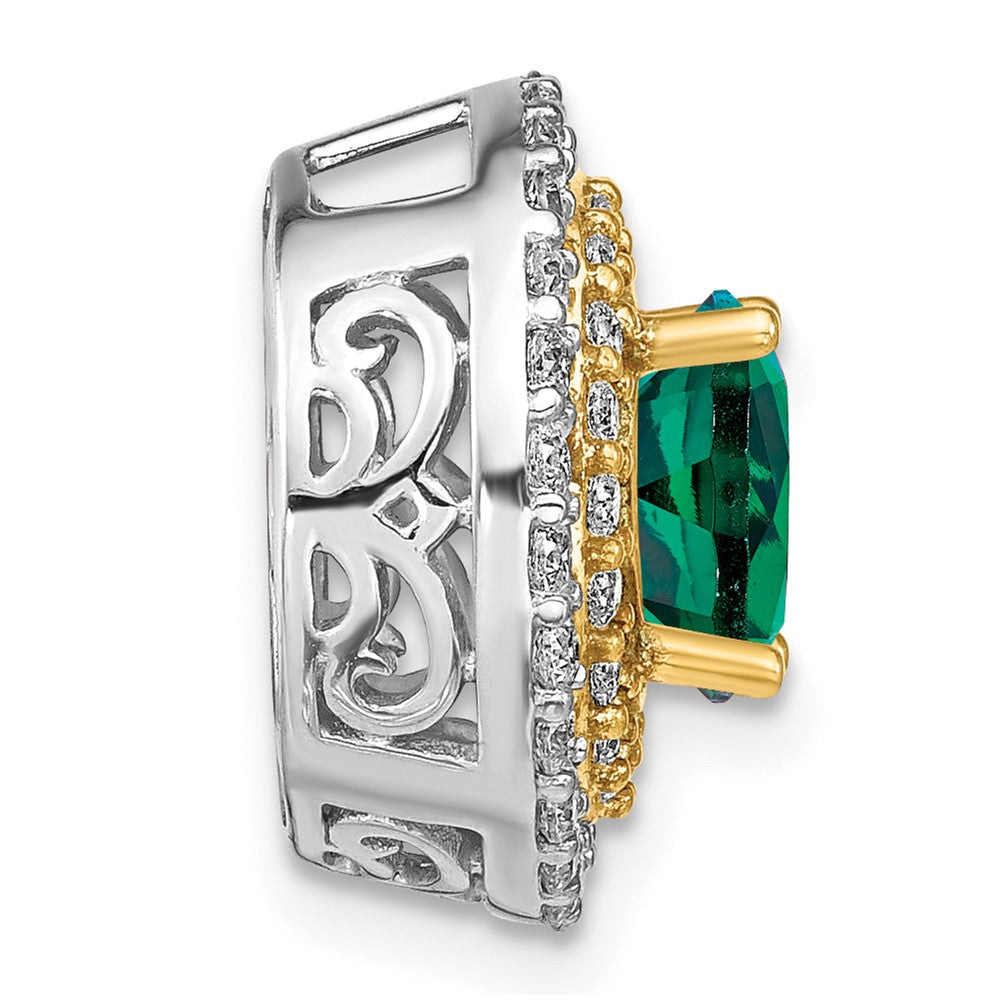 14k Two-tone Two Tone 5/8 Ct. Lab Grown Diamond VS/SI+ G+ and Lab Created Emerald Chain Slide Pendant