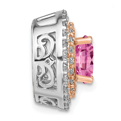 14K White/Rose Gold Two-Tone Lab Grown VS/SI FGH Diamond & Created Pink Sapphire Pendant