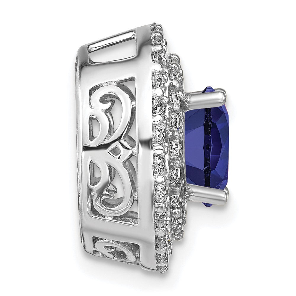 14K White Gold Lab Grown VS/SI FGH Diamond & Created Blue Sapphire Pendant