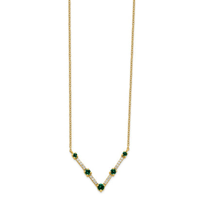 14k Yellow Gold Lab Grown VS/SI FGH Dia & Created Emerald Necklace