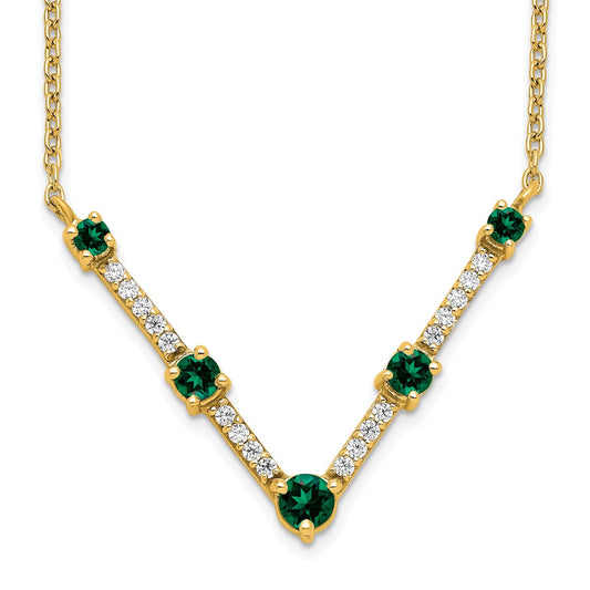 14k Yellow Gold Lab Grown VS/SI FGH Dia & Created Emerald Necklace