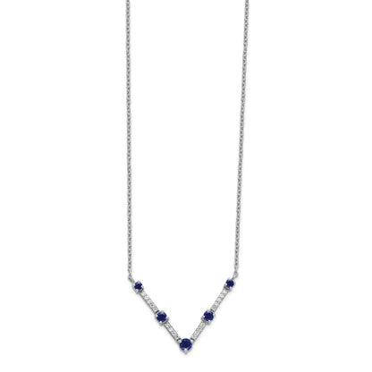 14k White Gold 1/10 Ct. Lab Grown Diamond VS/SI+ G+ and Lab Created Blue Sapphire 18 inch Necklace