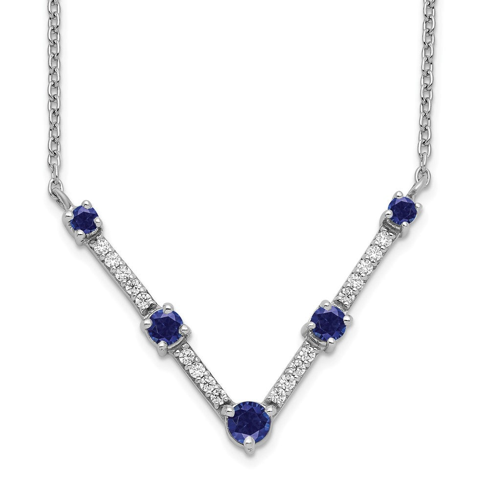 14k White Gold 1/10 Ct. Lab Grown Diamond VS/SI+ G+ and Lab Created Blue Sapphire 18 inch Necklace