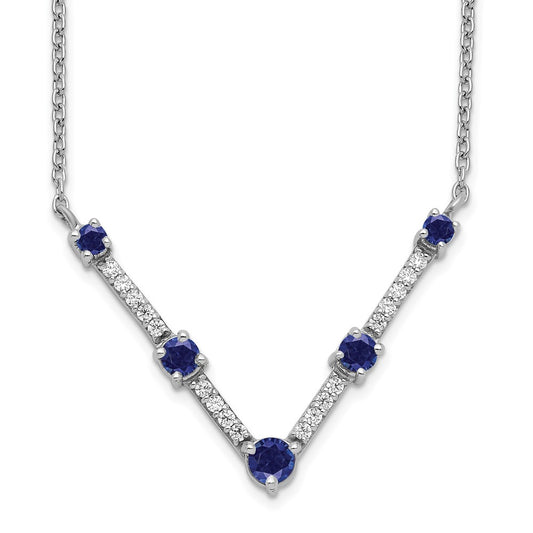 14k White Gold 1/10 Ct. Lab Grown Diamond VS/SI+ G+ and Lab Created Blue Sapphire 18 inch Necklace