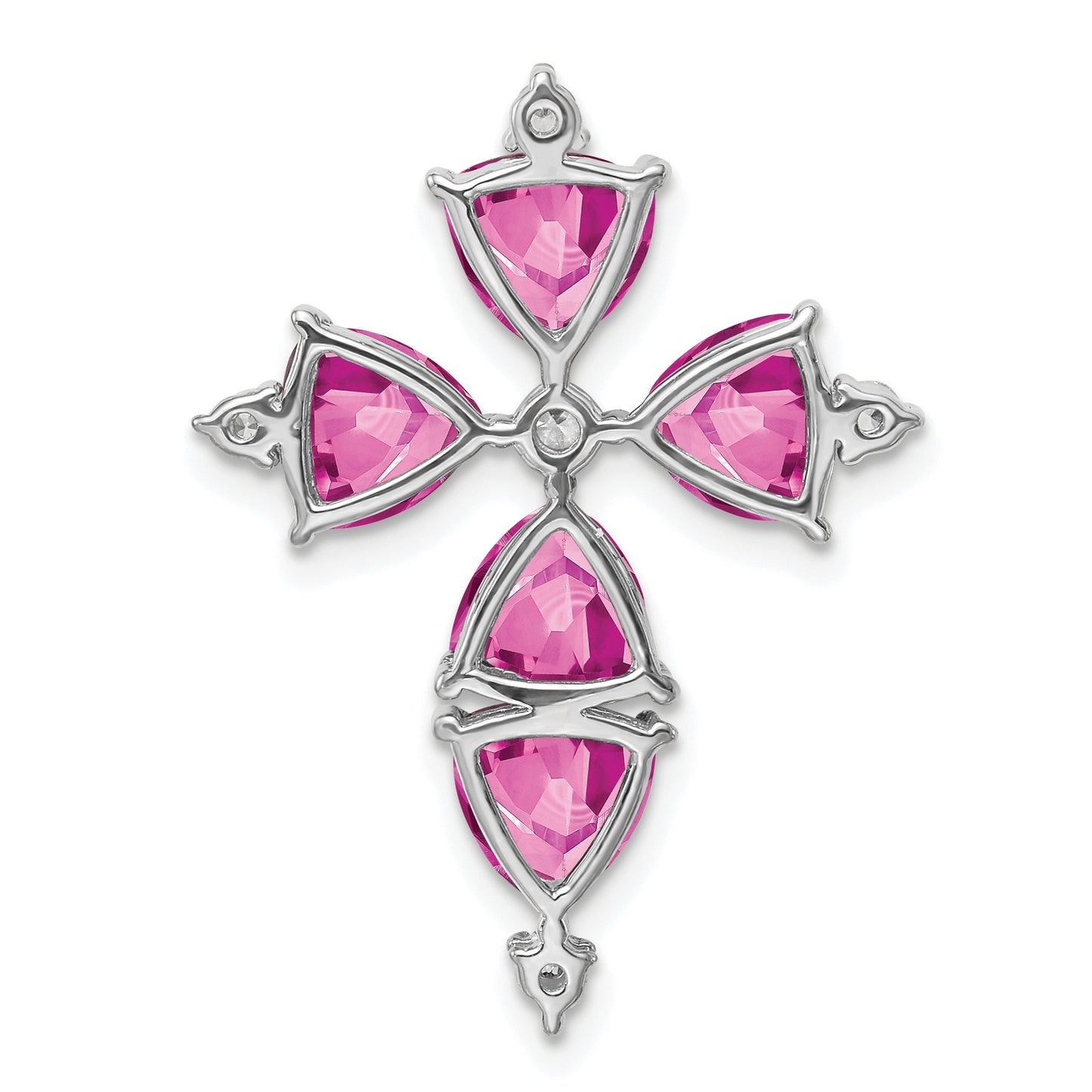 14K White Gold Lab Grown VS/SI+ G+ Diamond & Created Pink Sapphire Pendant