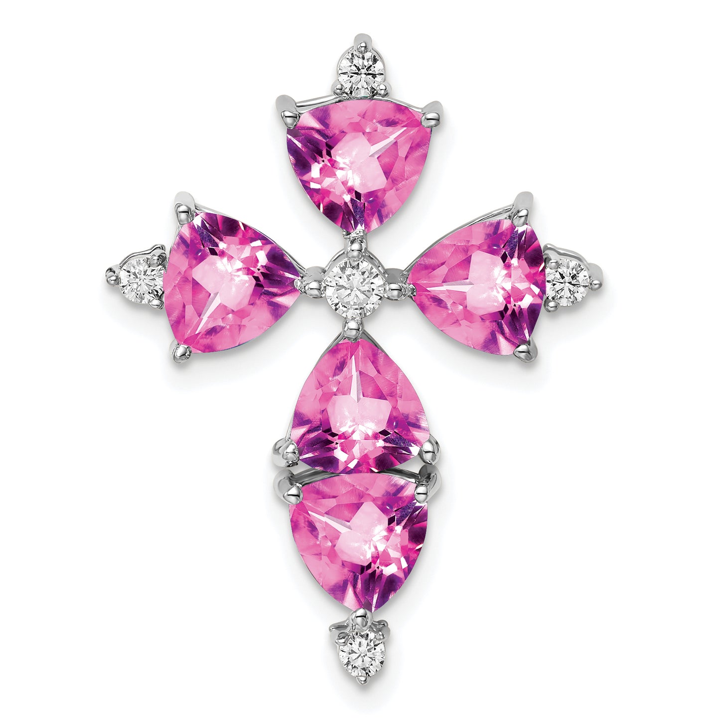 14K White Gold Lab Grown VS/SI+ G+ Diamond & Created Pink Sapphire Pendant