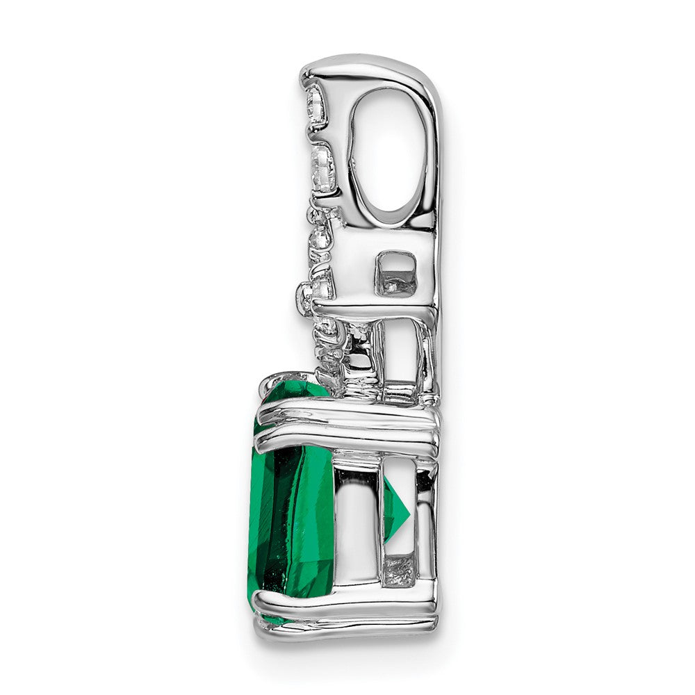 14k White Gold 1/5 Ct. Lab Grown Diamond VS/SI+ G+ and Lab Created Emerald Pendant