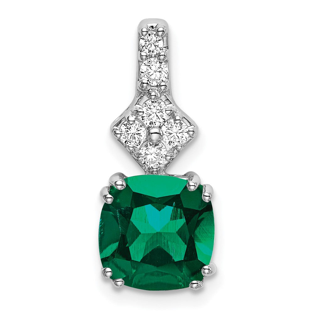 14k White Gold 1/5 Ct. Lab Grown Diamond VS/SI+ G+ and Lab Created Emerald Pendant