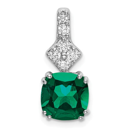 14k White Gold 1/5 Ct. Lab Grown Diamond VS/SI+ G+ and Lab Created Emerald Pendant