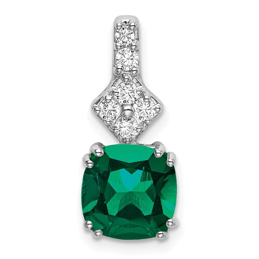 14k White Gold 1/5 Ct. Lab Grown Diamond VS/SI+ G+ and Lab Created Emerald Pendant