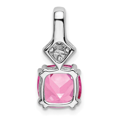 14k White Gold 1/5 Ct. Lab Grown Diamond VS/SI+ G+ and Lab Created Pink Sapphire Pendant