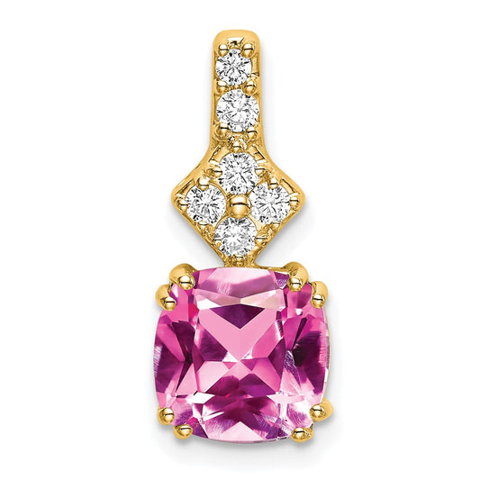 14k Yellow Gold 1/5 Ct. Lab Grown Diamond VS/SI+ G+ and Lab Created Pink Sapphire Pendant