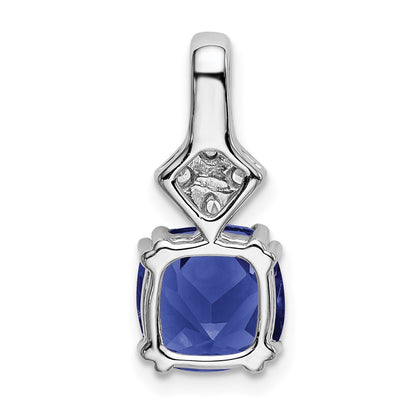 14k White Gold 1/5 Ct. Lab Grown Diamond VS/SI+ G+ and Lab Created Blue Sapphire Pendant