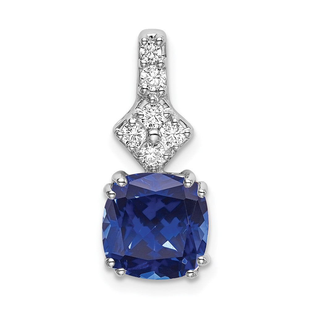 14k White Gold 1/5 Ct. Lab Grown Diamond VS/SI+ G+ and Lab Created Blue Sapphire Pendant