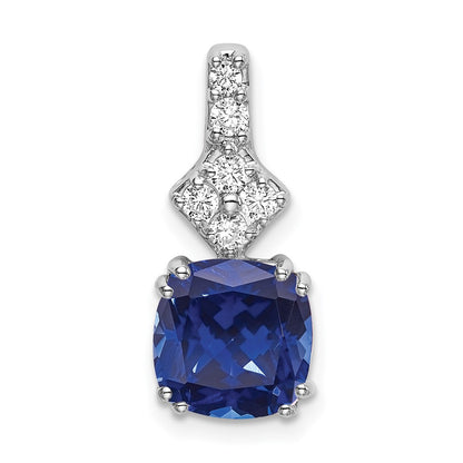14k White Gold 1/5 Ct. Lab Grown Diamond VS/SI+ G+ and Lab Created Blue Sapphire Pendant