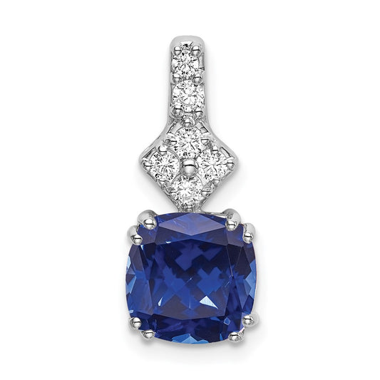 14k White Gold 1/5 Ct. Lab Grown Diamond VS/SI+ G+ and Lab Created Blue Sapphire Pendant