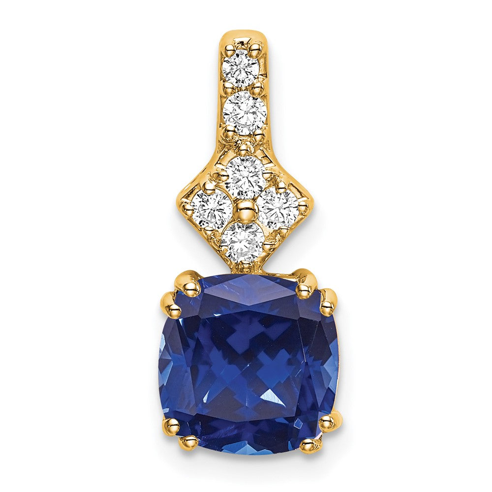 14k Yellow Gold 1/5 Ct. Lab Grown Diamond VS/SI+ G+ and Lab Created Blue Sapphire Pendant