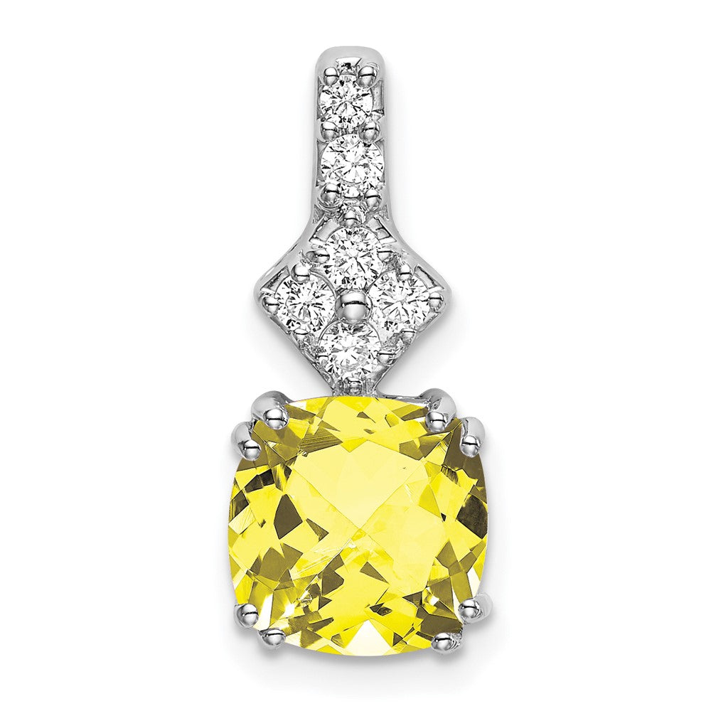 14K White Gold Lab Grown VS/SI FGH Diamond & Created Yellow Sapphire Pendant