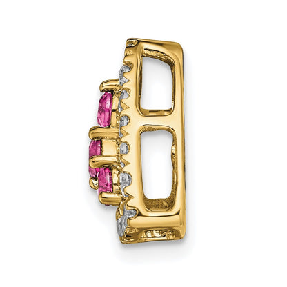 14k Yellow Gold Pure Serenity 3/8 Ct. Lab Grown Diamond VS/SI+ G+ and Lab Created Pink Sapphire Triangle Pendant