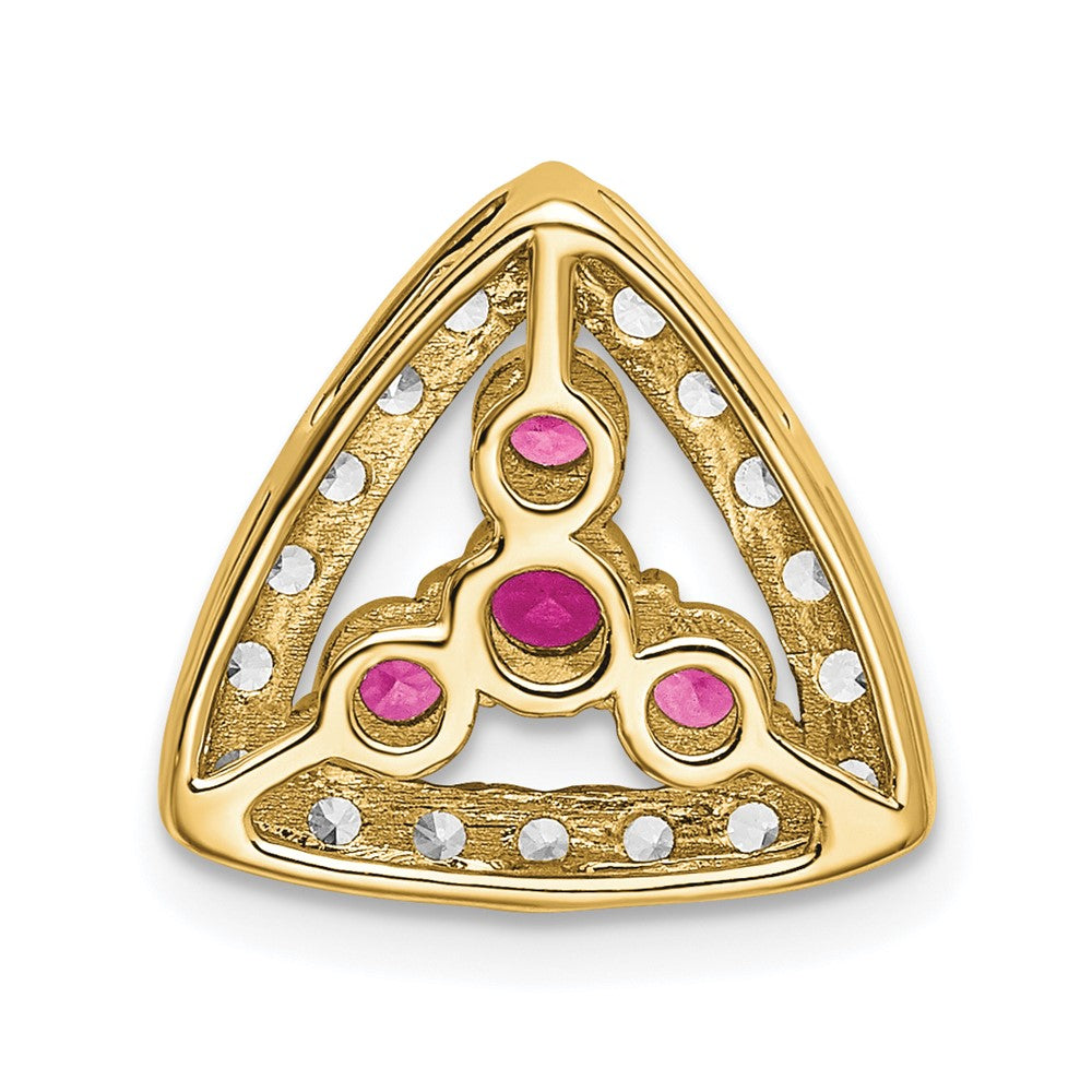 14k Yellow Gold Pure Serenity 3/8 Ct. Lab Grown Diamond VS/SI+ G+ and Lab Created Pink Sapphire Triangle Pendant