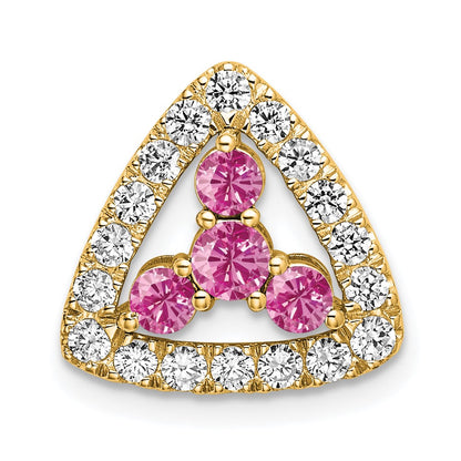 14k Yellow Gold Pure Serenity 3/8 Ct. Lab Grown Diamond VS/SI+ G+ and Lab Created Pink Sapphire Triangle Pendant