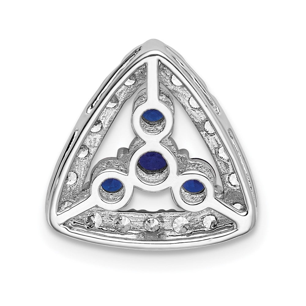 14k White Gold 1/2 Ct. Lab Grown Diamond VS/SI+ G+ and Lab Created Blue Sapphire Triangle Chain Slide Pendant