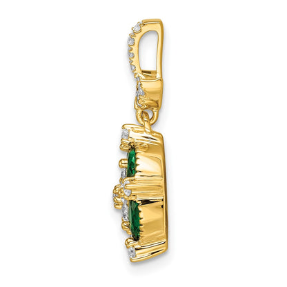 14k Yellow Gold White 1/3 Ct. Lab Grown Diamond VS/SI+ G+ and Lab Created Emerald Floral Pendant