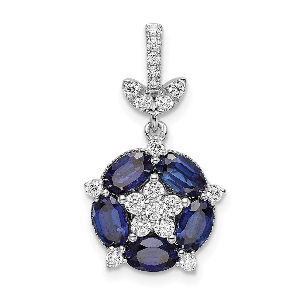 14k White Gold 1/3 Ct. Lab Grown Diamond VS/SI+ G+ and Lab Created Blue Sapphire Floral Pendant