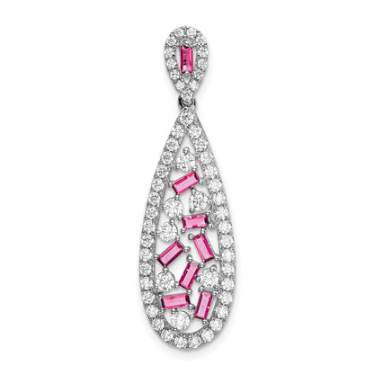 Pure Serenity 14k White Gold 7/8 Ct. Lab Grown Diamond VS/SI+ G+ and Lab Created Pink Sapphire Teardrop Dangle Pendant