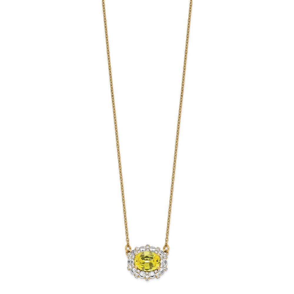14k Yellow Gold White 1 Ct. Lab Grown Diamond VS/SI+ G+ Created Sapphire 18 inch Necklace
