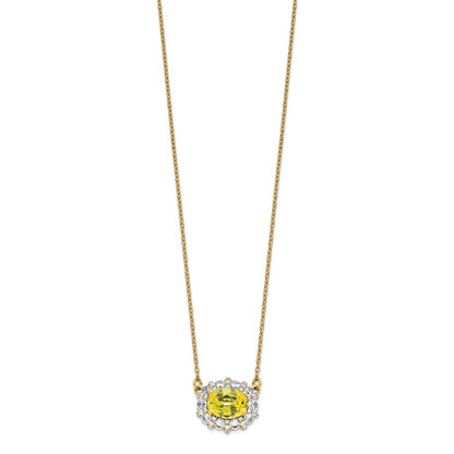 14k Yellow Gold White 1 Ct. Lab Grown Diamond VS/SI+ G+ Created Sapphire 18 inch Necklace