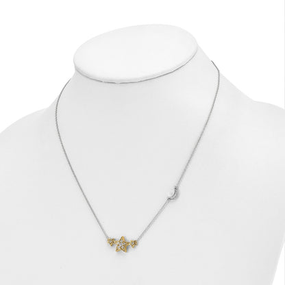 14K Two Tone 1/5 Carat Lab Grown Diamond Vs/Si+ G+ Stars With Moon 18 Inch Necklace