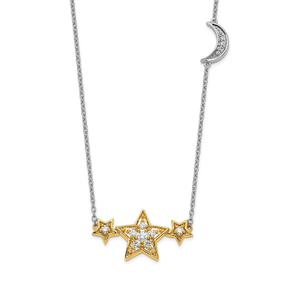 14K Two Tone 1/5 Carat Lab Grown Diamond Vs/Si+ G+ Stars With Moon 18 Inch Necklace