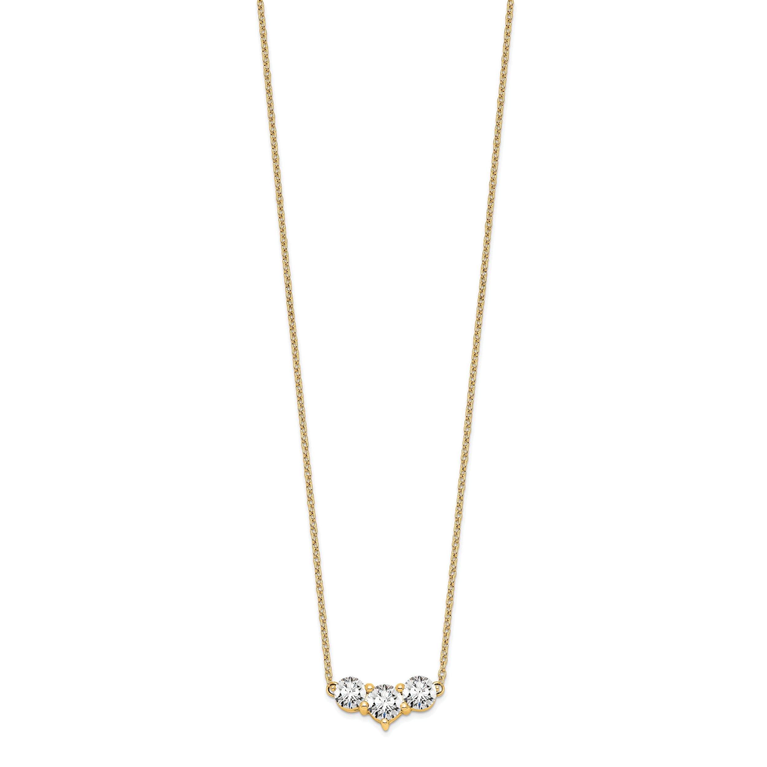 14k Yellow Gold 1 1/2 Ct. Lab Grown Diamond VS/SI+ G+ 18 inch Three Stone Necklace