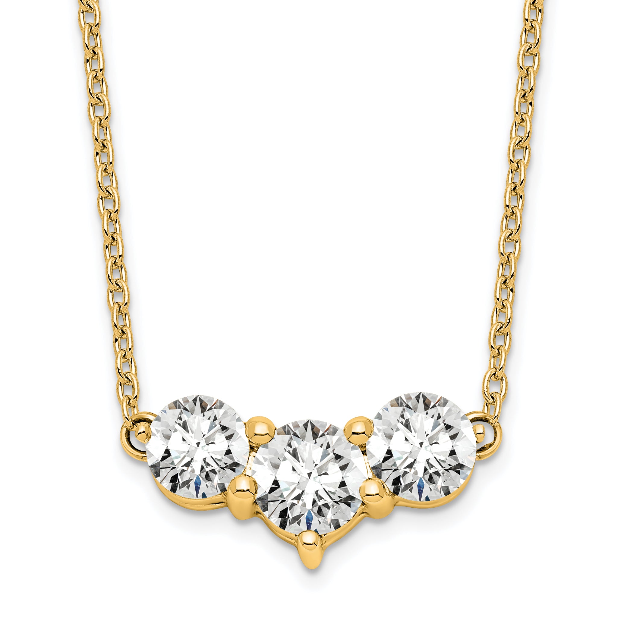 14k Yellow Gold 1 1/2 Ct. Lab Grown Diamond VS/SI+ G+ 18 inch Three Stone Necklace