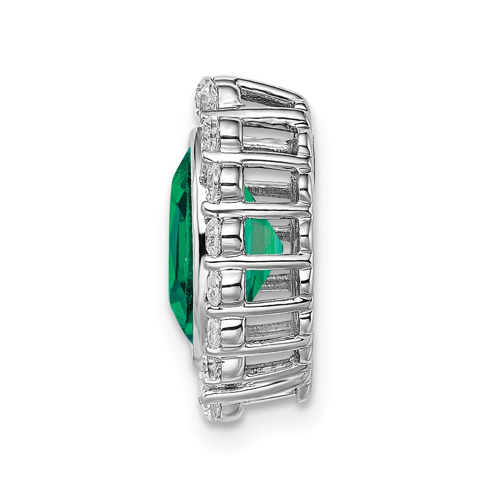 14k White Gold 1/2 Ct. Lab Grown Diamond VS/SI and Oval Lab Created Emerald Halo Chain Slide Pendant