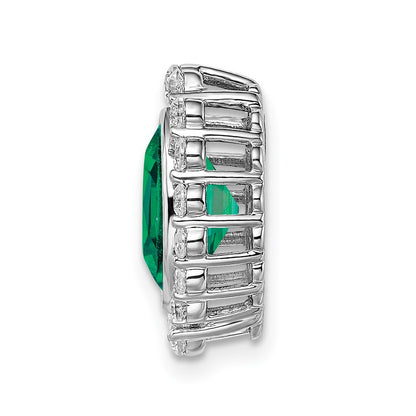 14k White Gold 1/2 Ct. Lab Grown Diamond VS/SI and Oval Lab Created Emerald Halo Chain Slide Pendant
