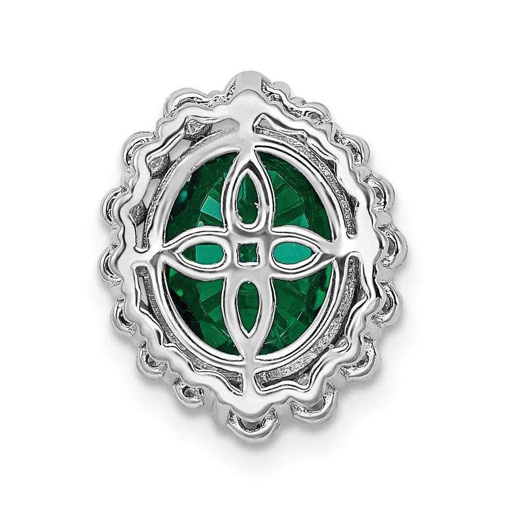 14k White Gold 1/2 Ct. Lab Grown Diamond VS/SI and Oval Lab Created Emerald Halo Chain Slide Pendant