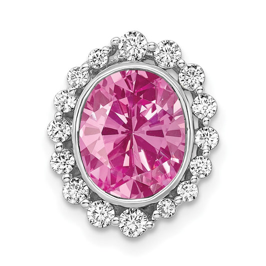 14k White Gold 1/2 Ct. Lab Grown Diamond VS/SI and Oval Lab Created Pink Sapphire Halo Chain Slide Pendant