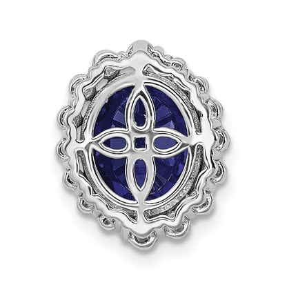 14k White Gold 1/2 Ct. Lab Grown Diamond VS/SI and Oval Lab Created Blue Sapphire Halo Chain Slide Pendant