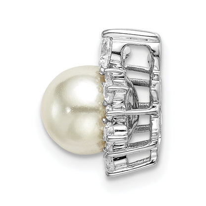 14k White Gold 1/3 Ct. Lab Grown Diamond VS/SI+ G+ and 7.00 mm Freshwater Cultured Pearl Chain Slide Pendant
