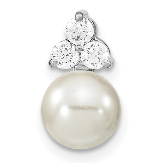 14K White Gold 1/5 Ct. Lab Grown Diamond VS/SI+ G+ and 7.00 mm Freshwater Cultured Pearl Chain Slide Pendant
