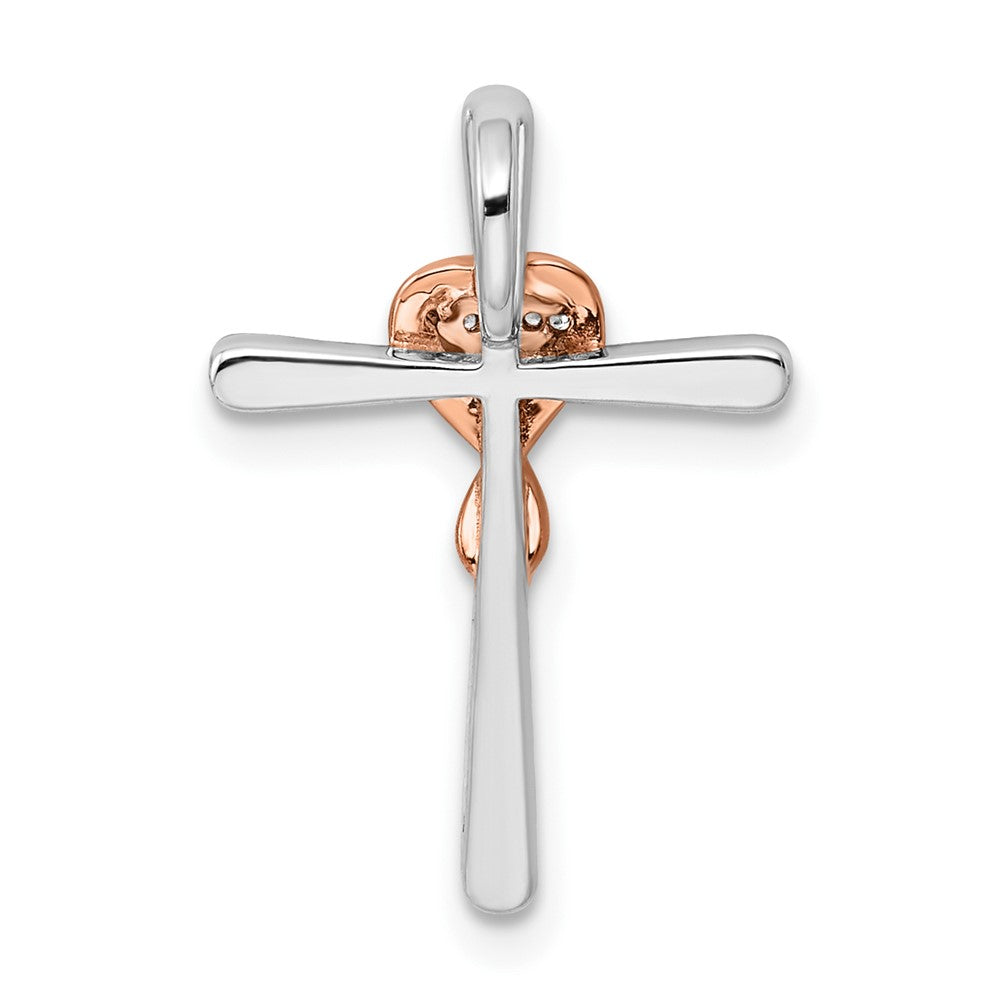 14k Two-tone Two Tone Rose and White Gold 1/10 Ct. Lab Grown Diamond VS/SI+ G+ Cross with Heart Chain Slide Pendant
