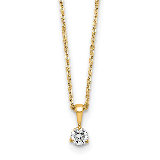 14k Yellow Gold 1/5 Ct. Lab Grown Diamond VS/SI+ G+ Three Prong 18 inch Solitare Pendant Necklace