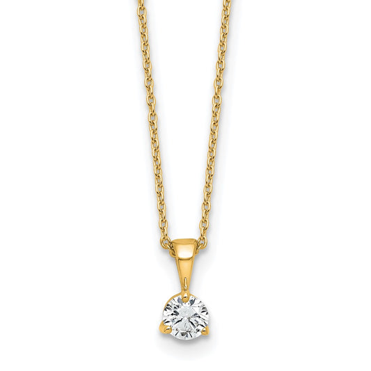 14k Yellow Gold 1/3 Ct. Lab Grown Diamond VS/SI+ G+ Three Prong 18 inch Solitare Pendant Necklace