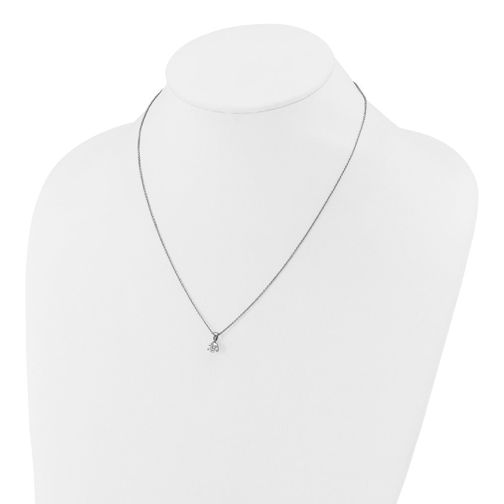 14k White Gold 7/8 Ct. Lab Grown Diamond VS/SI+ G+ Three Prong 18 inch Solitare Pendant Necklace