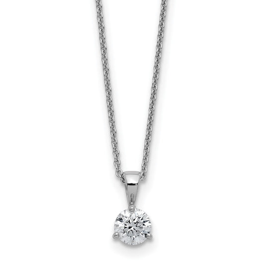 14k White Gold 7/8 Ct. Lab Grown Diamond VS/SI+ G+ Three Prong 18 inch Solitare Pendant Necklace