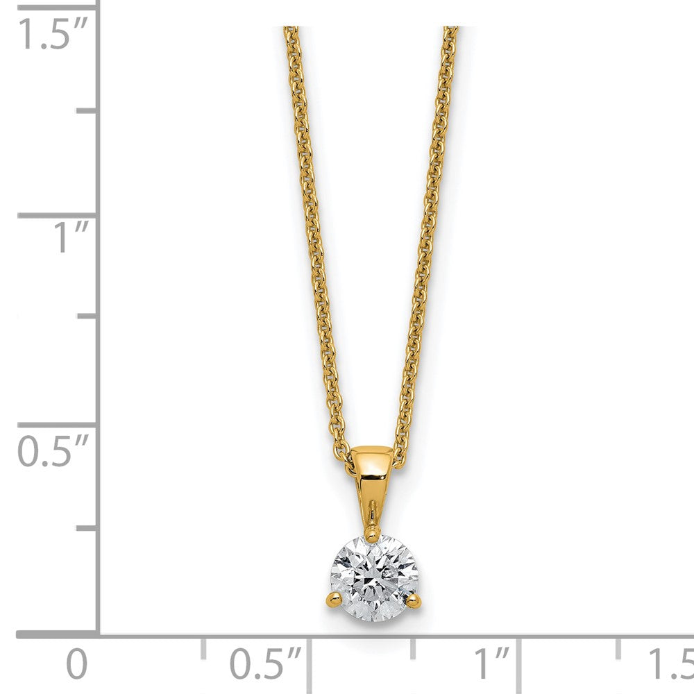 14k Yellow Gold 1/2 Ct. Lab Grown Diamond VS/SI+ G+ Three Prong 18 inch Solitare Pendant Necklace
