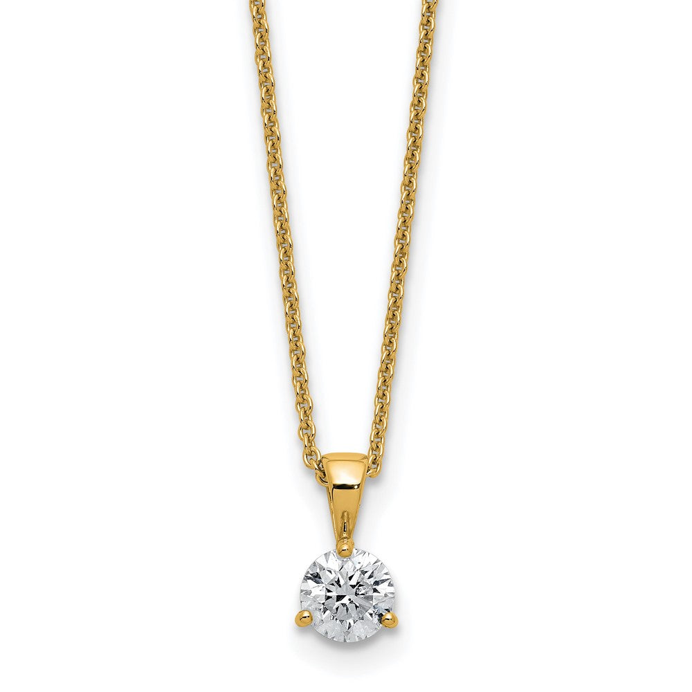 14k Yellow Gold 1/2 Ct. Lab Grown Diamond VS/SI+ G+ Three Prong 18 inch Solitare Pendant Necklace