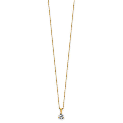 14k Yellow Gold 1 Ct. Lab Grown Diamond VS/SI+ G+ Three Prong 18 inch Solitare Pendant Necklace